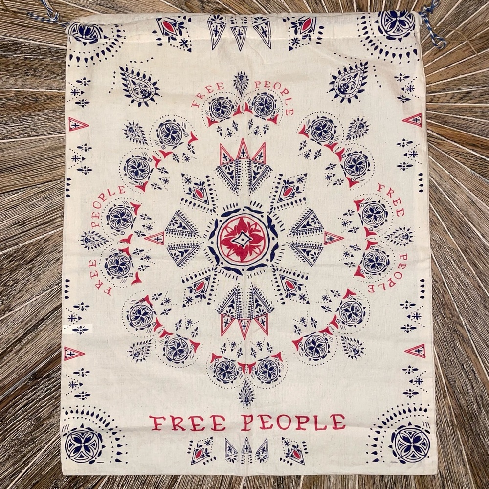 Free People Clothing Dust Bag Drawstring Graphic Beige Accessories Linen